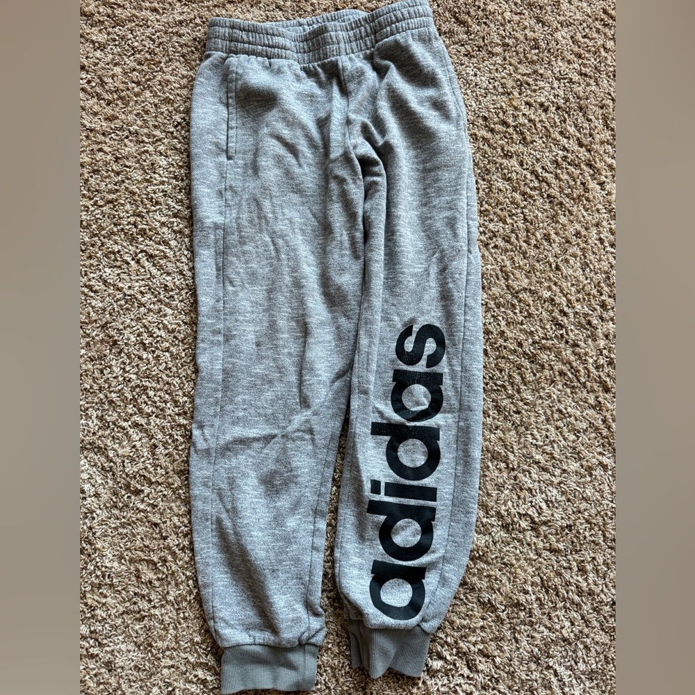 Grey Adidas decal joggers, size L 14/6